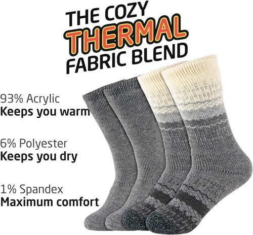 HOT FEET Thermal Socks for Women - Thick Insulated Cold Weather Hiking Socks | Size 4–10.5