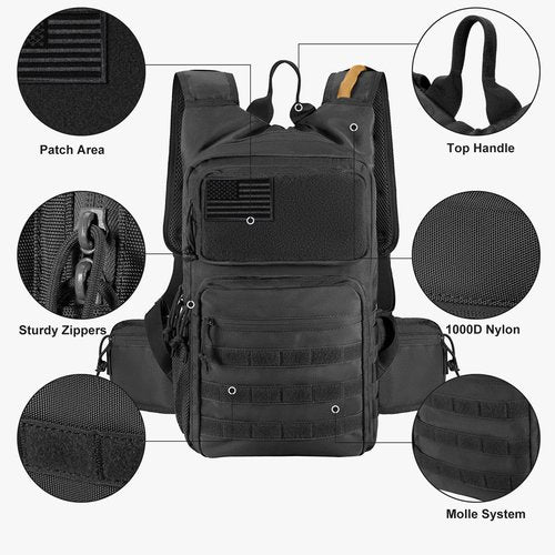 Tactical Hydration Pack Backpack, Military Molle Water Backpack for Hiking Running Cycling Climbing Hunting Fishing(No Water Bladder Included) (Black)