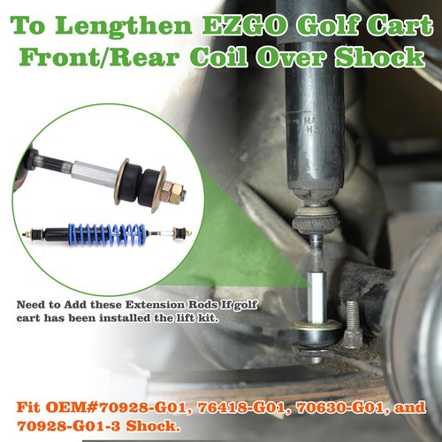 10L0L EZGO TXT Shock Extension Rod Kit for TXT Medalist 1994-up Golf Carts with Lifts Kit or Modifications to Raise The Body, Replace OEM# 70928-G01-3, 2PCS/SET