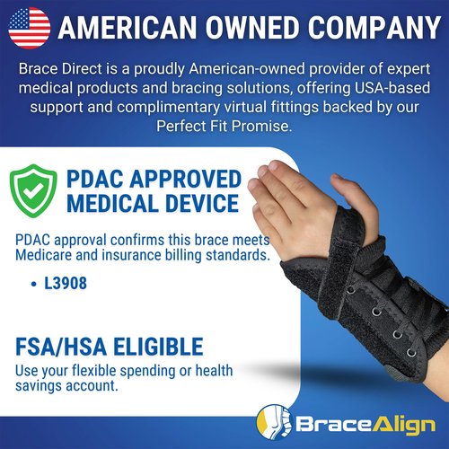 Brace Align Kid’s Lace-Up Wrist Brace - Immobilization for Sprains, Strains, Carpal Tunnel & De Quervain’s PDAC L3908 - Left Wrist - Fits 4-5.5 in Wrist Circ.