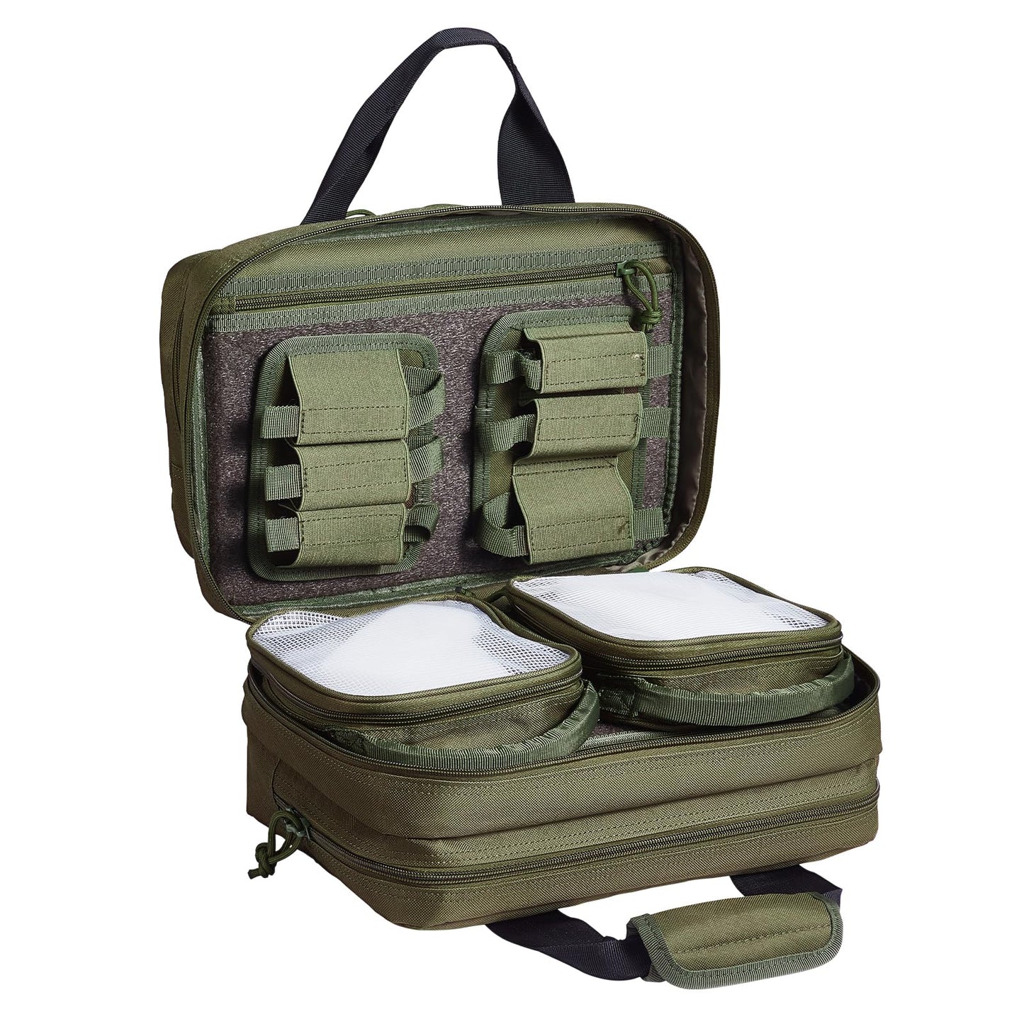 VEVOR Gun Bag with Detachable Baffles & 6 Magazines Shooting Handgun Bag for Outdoor Hunting Shooting Pistol Bag Case (2 Removable Pistol Bags, Green, 13 x 7.9 x 9.1 in)