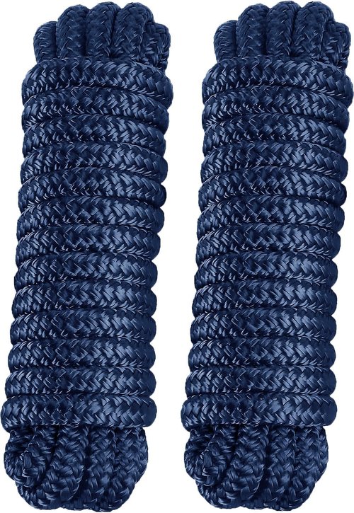 Double Braid Dock Lines by [Brand Name] – 3/8" x 20' Heavy Duty Nylon Boat Ropes – Soft & Durable with 12" Spliced Eye (Navy Blue)