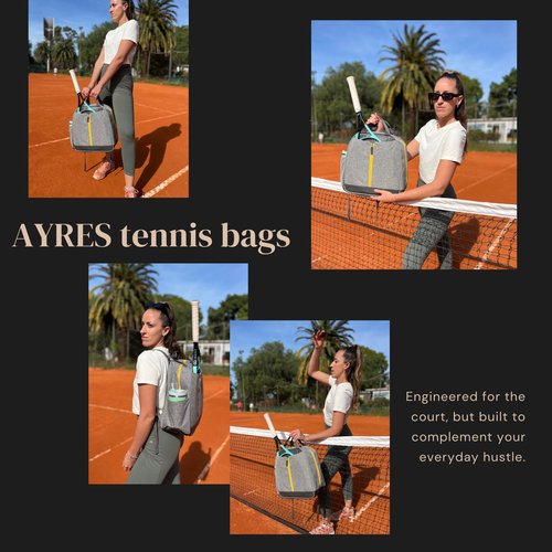 AYRES OUTDOOR Tennis Bag for Women, Designer Tennis Racket BackPack, Women Tennis Bag, Tennis Bags 2 Rackets (Grey)