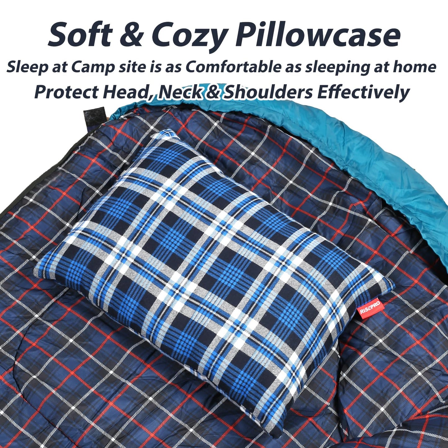 RISEPRO Outdoor Camping Pillow Lightweight, Compressible, Flannel Travel Pillow Cases, Washable Removable Pillow Cover Camping and Backpacking Blue