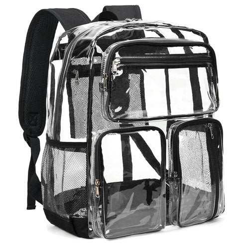 Vorspack Clear Backpack Heavy Duty - Extra Large Clear Bookbag Transparent See Through Backpacks for College Work Festival - Black