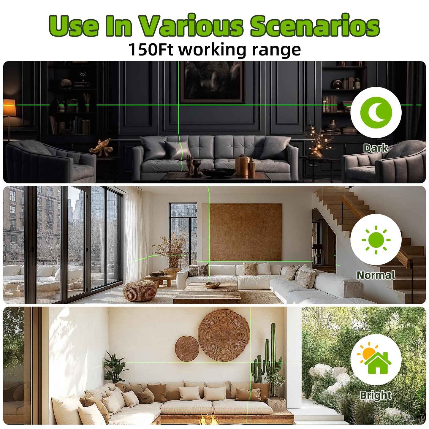 Laser Level with 26in Tripod, Huepar 150°/150Ft Self Leveling Lazer Leveler Tool with Pulse Mode (197Ft), Switchable Green Cross Line for Picture Hanging, Tile, DIY/Construction Project