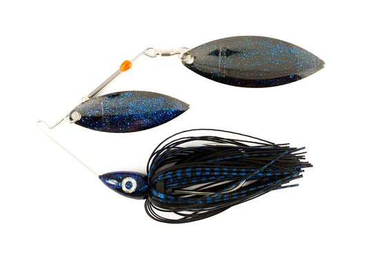 Nichols Lures Pulsator Metal Flake Double Willow Spinnerbait, Black/Blue, 1/2-Ounce