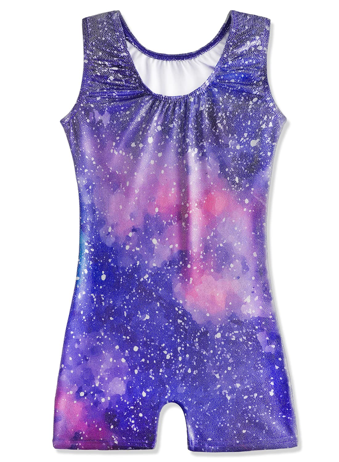 HOZIY Galaxy Leotard for Toddler Girls Gymnastics with Shorts Baby Girls Kids Leo 1t 2t 1-2t 12-18 18-24 Months Purple Pink Stars Milky Way Starry Sparkle Gymnastic
