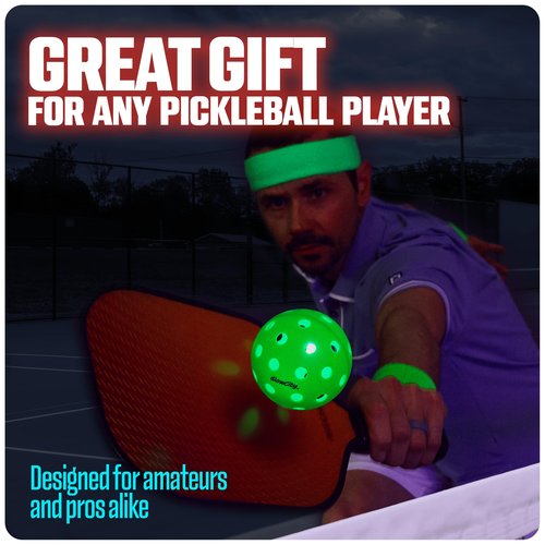 GlowCity LED Pickleball Set: Pack of 4 Glow in The Dark Pickleballs with 20 Hours of Glow Time - Great for Night Time Play