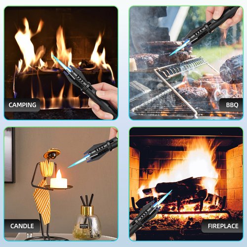 2 Pack Mini Torch Lighter Straight Flame Small Refillable Butane Lighter Pocket Windproof Jet Flame with Visual Window for Survival Kitchen Camping Candles Fireplace BBQ Gift, 5" (Without Fuel)