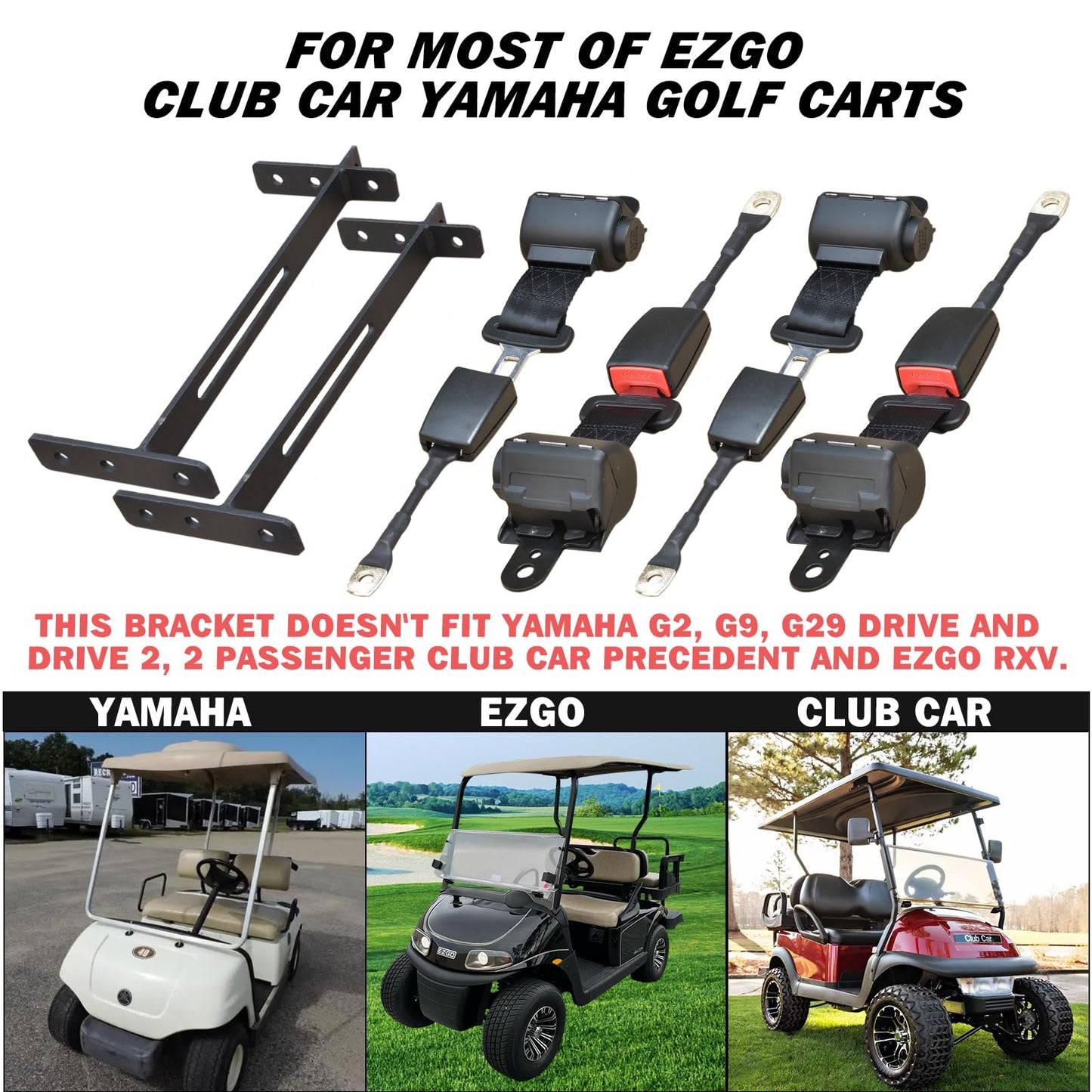 Orle Oko Seat Belt For Golf Cart Fits Front Rear Seat with Bracket, Golf Cart Seat Belts 4 Passenger For Club Car EZGO Yamaha (NOT Fit 2 Passenger Club Car Precedent Yamaha G29 Drive EZGO RXV)