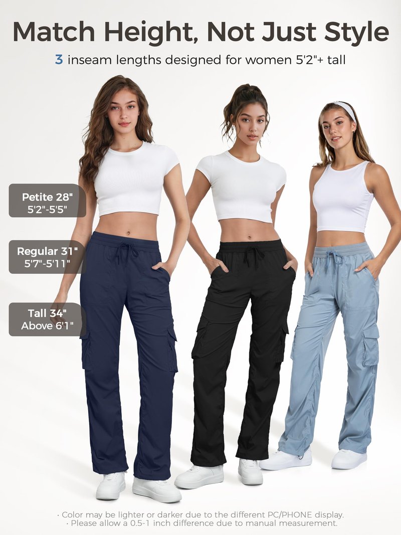 Tapata Tall Womens 34" Inseam Lightweight Cargo Dance Studio Pants with 4 Pockets Pinstripe Joggers for Lounge, Black, S