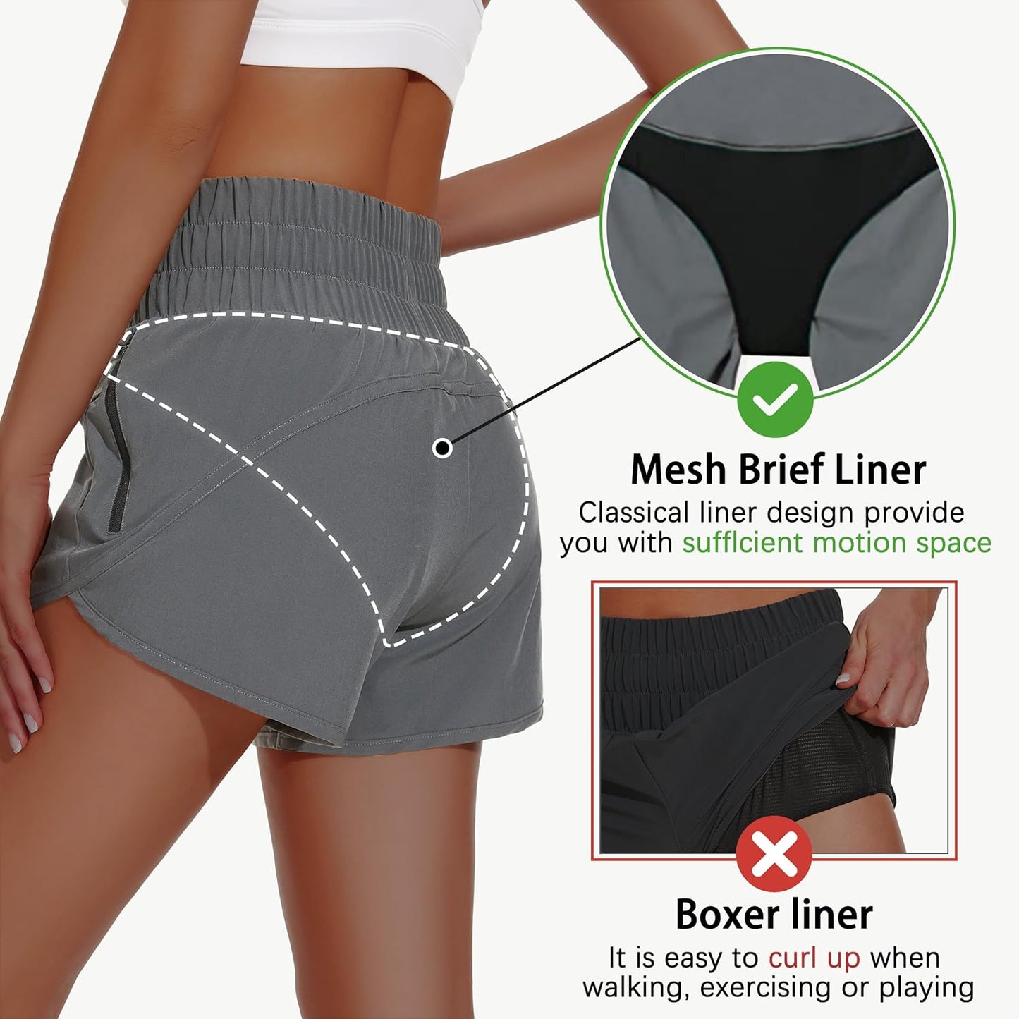 MIVEI Women's High Waisted Athletic Shorts - Quick Dry Tummy Control | 4" Rise with Zipper Pockets