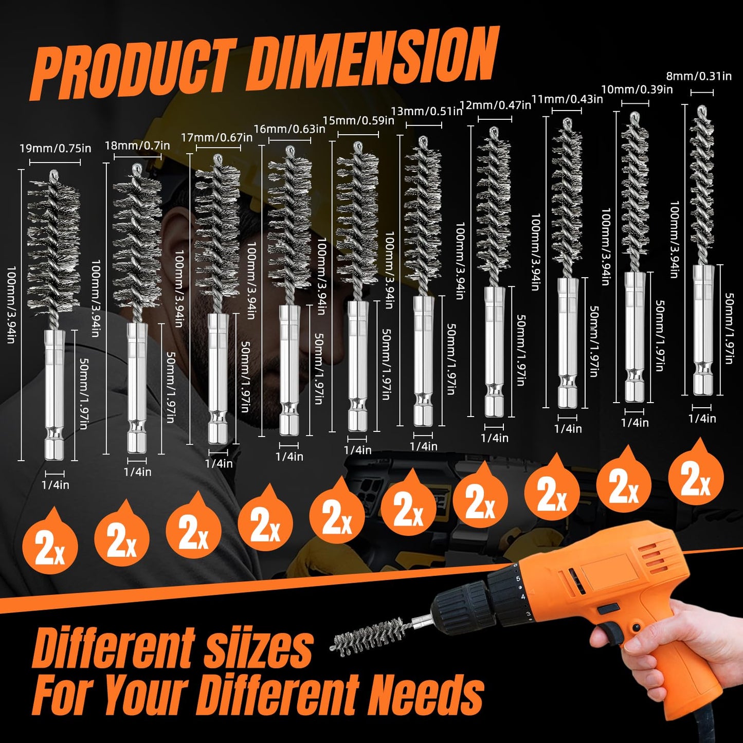 20pcs Wire Bore Brush Set with，Wire Brush for Drill，with 1/4 Hexagonal Handle, for Electric Drill; Metal Rust-Proof Cleaning Hole Brush，Electric Drill Cleaning and polishing Tools