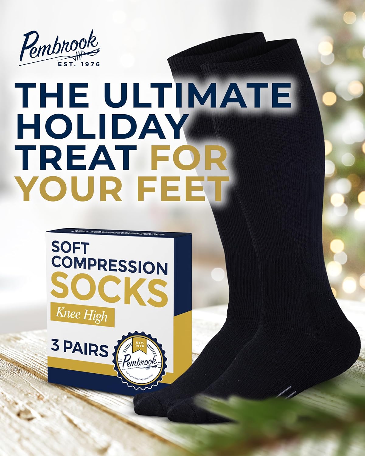 Pembrook Compression Socks - Light Support for Men & Women | 8-15 mmHg | 3 Pairs