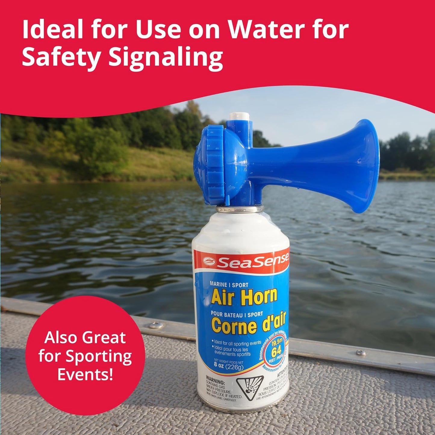 SeaSense Air Horn - Jumbo 8 oz | 127 dB Loud Sound, 1 Mile Range - Perfect for Marine Safety & Sports Events