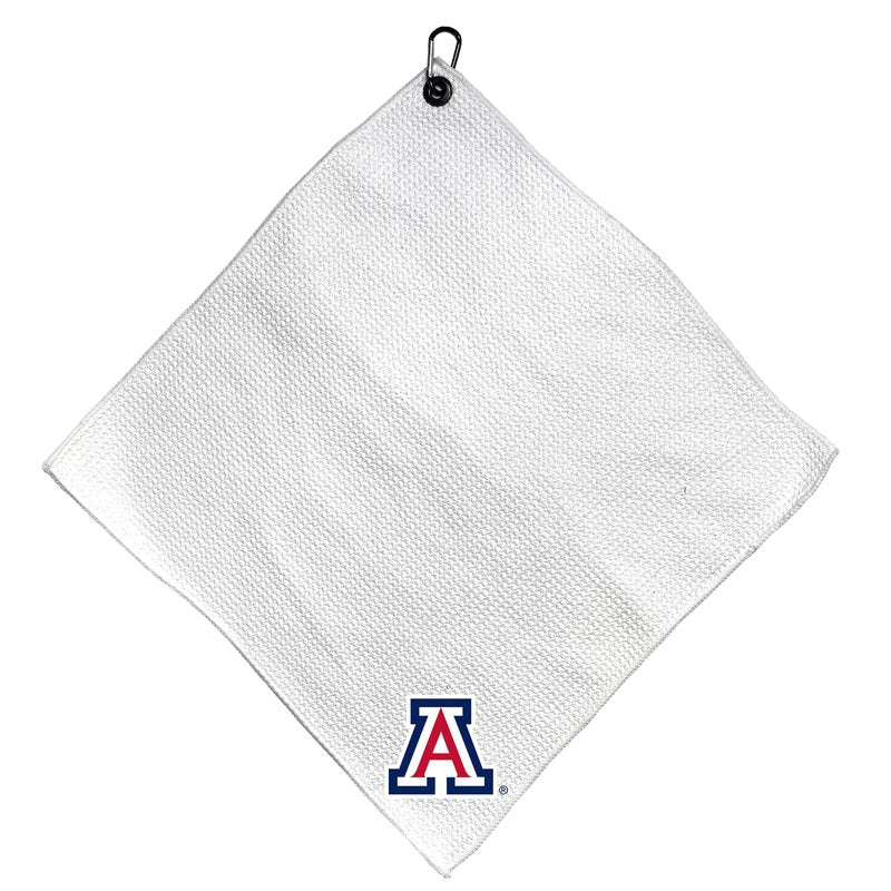 Team Golf NCAA Arizona Microfiber Towel - 15" X 15" (White) with Carabiner Clip, Premium Microfiber with Deep Waffle Pockets - Superior Water Absorption and Quick Dry Golf Cleaning Towel