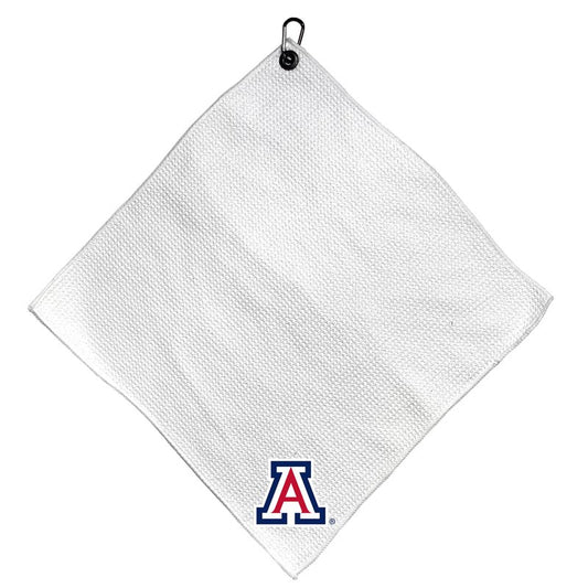 Team Golf NCAA Arizona Microfiber Towel - 15" X 15" (White) with Carabiner Clip, Premium Microfiber with Deep Waffle Pockets - Superior Water Absorption and Quick Dry Golf Cleaning Towel