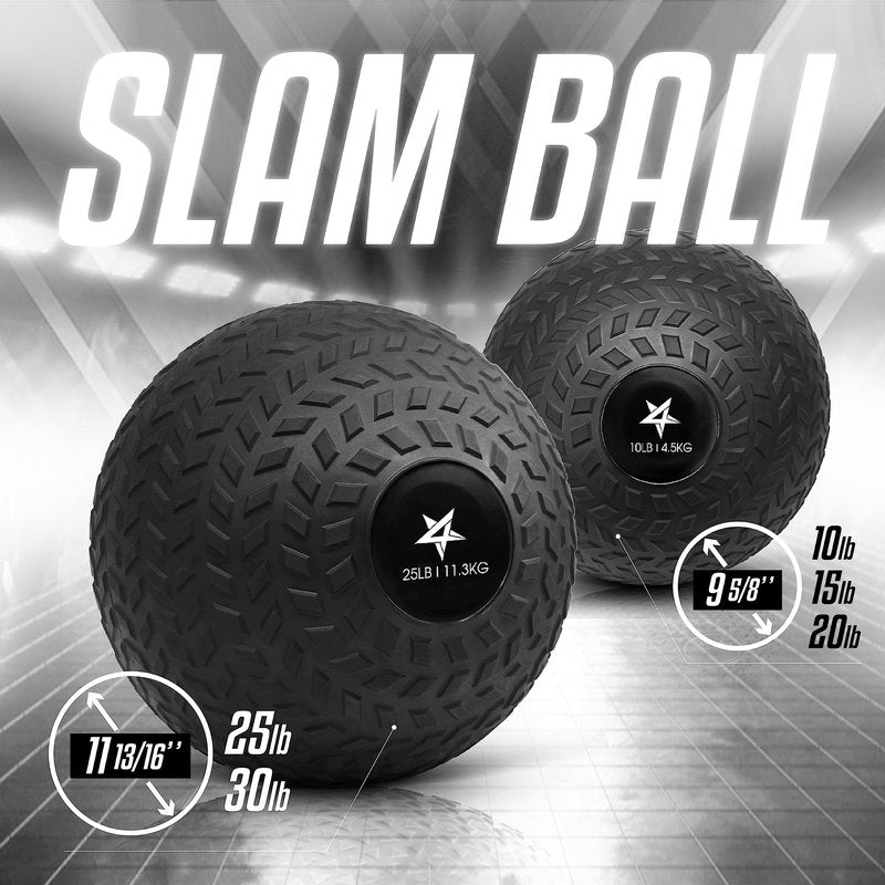 Yes4All Slam Balls, 10-40lb Weighted Ball Weight, Durable PVC Sand Filled Workout Dynamic Slam Ball for Strength Training, Tread, Black, 25lbs