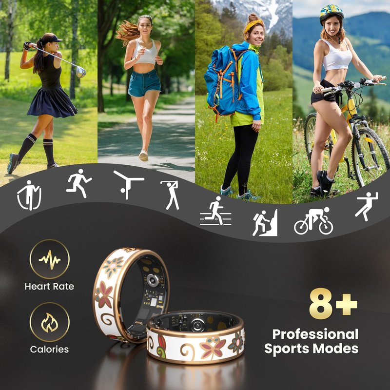 lumthou Enamel Craft Smart Ring for Women & Men - No Subscription Fee Fitness Tracker with Sleep Tracking, Heart Rate, SpO2 - IP68 Waterproof for iPhone Android - Activity Tracker, Remote Camera (10)