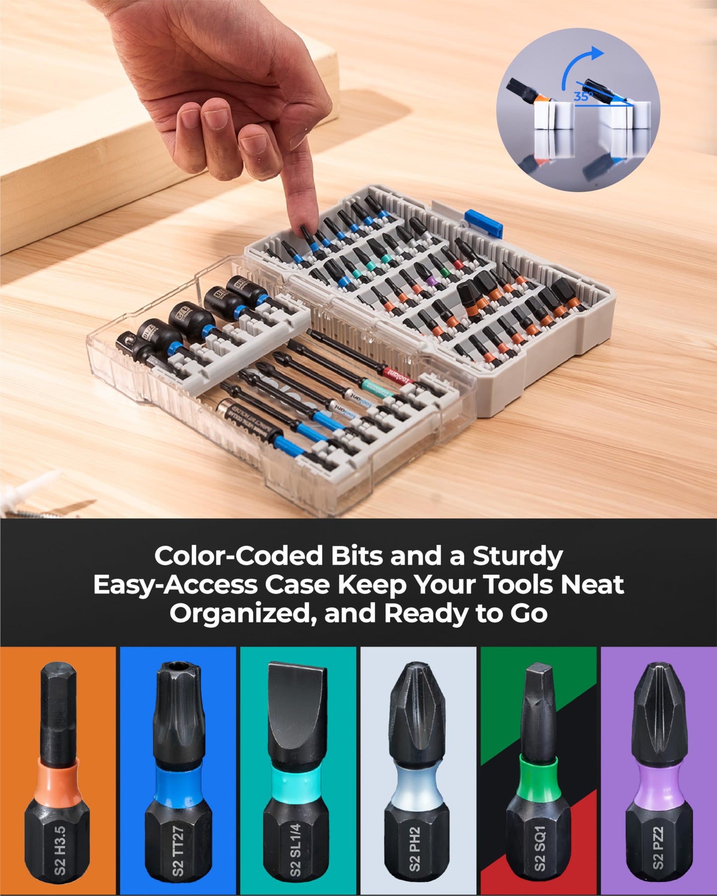 toolant Impact Driver Bit Set,52-Piece S2 Steel Screwdriver Bit Set,Hex,Torx,Phillips,Slotted,Square Bits and Nut Driver with Case