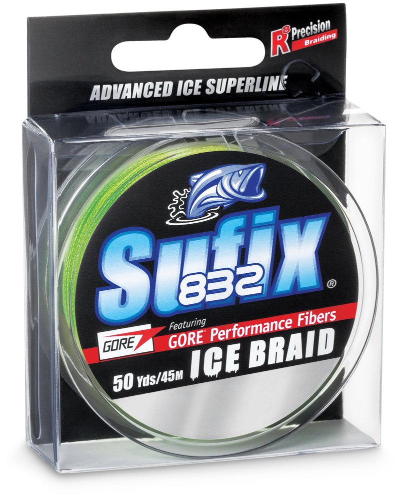 Sufix Advanced 832 Ice Braid Fishing Line, High-Strength, Low-Stretch Ice Fishing Braid for Extreme Cold Durability, 50 Yard Spool, 6 LB, Neon Lime