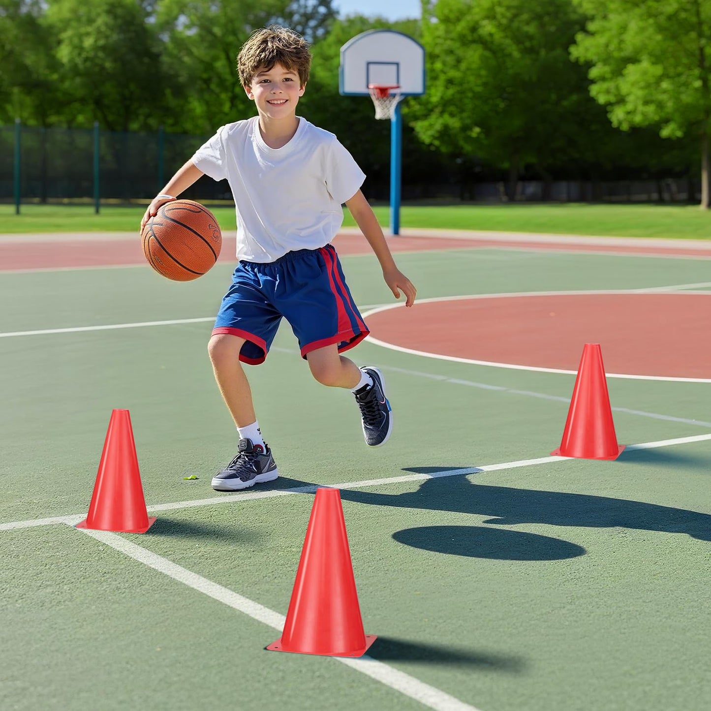 ZKNDRHJO 24pcs Cones 9 Inch Soccer Cones and Plastic Traffic Cones, Durable Cones for Sports Training, Ideal for Soccer, Basketball, Football, Skating, and Agility Drills Practice (24, red)
