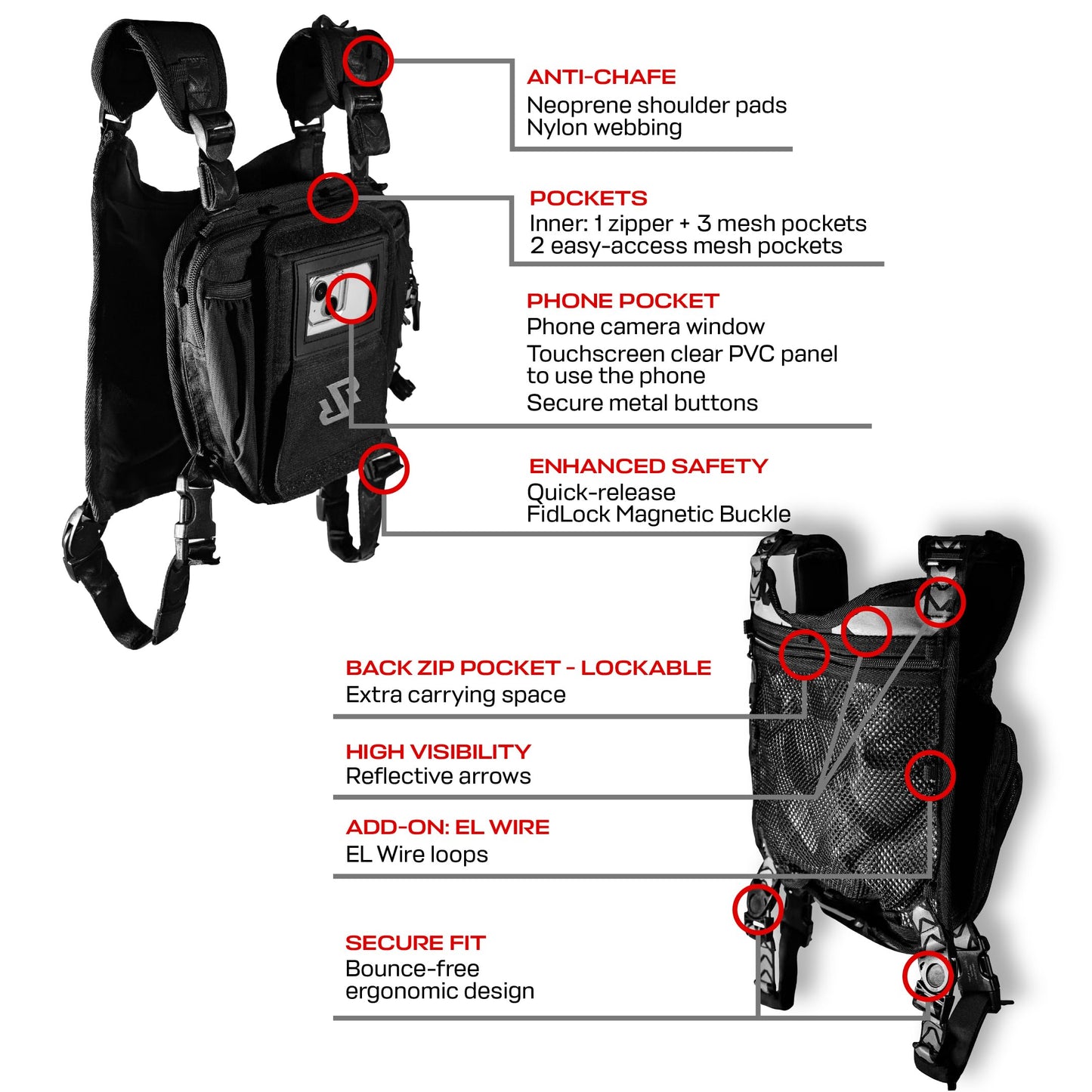 RaveRunner® Ski & Snowboard Chest Pack – Slim Chest Pack for Skiing