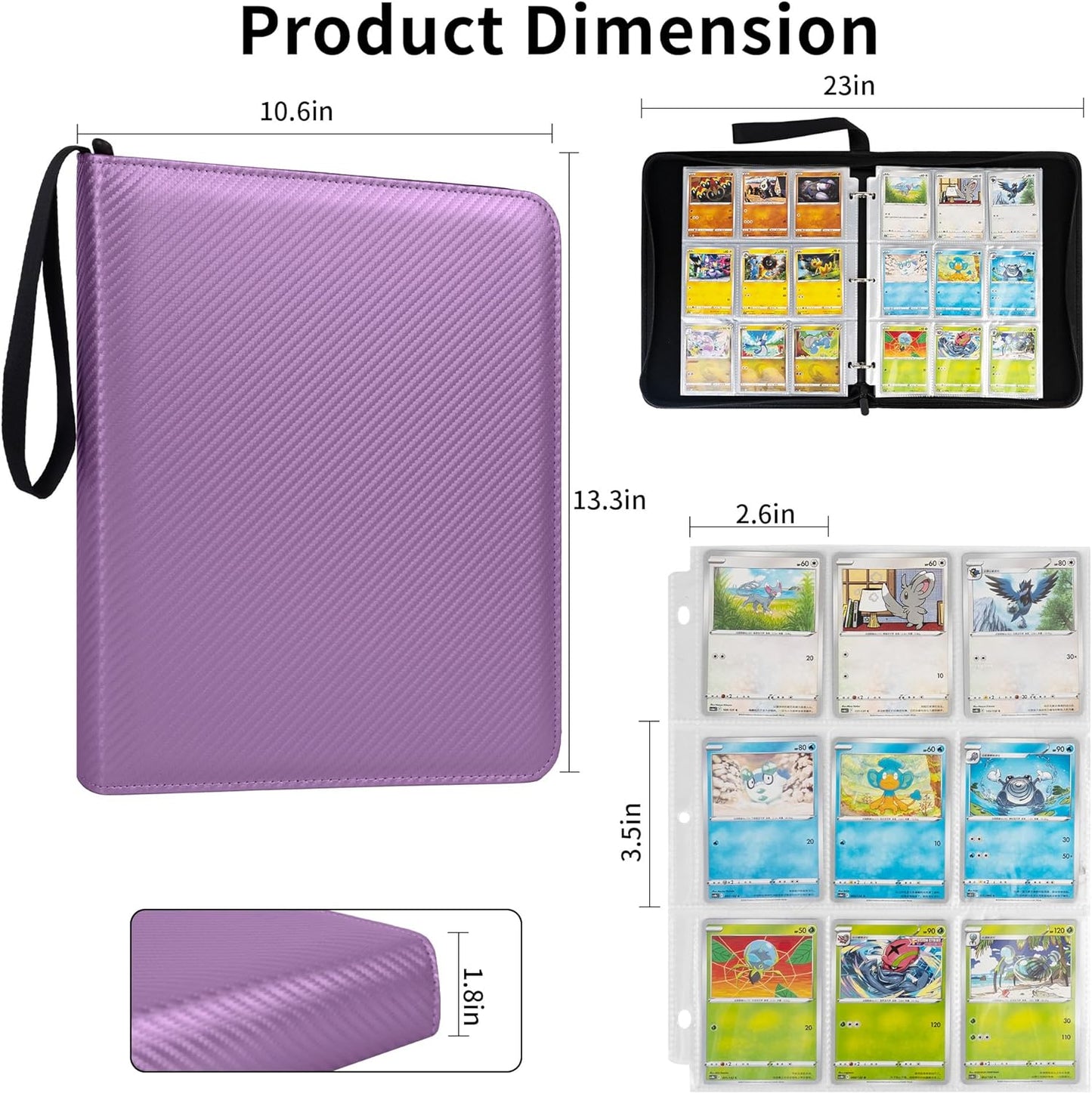 Trading Card Binder - 9 Pocket PU Album with Zipper | Holds 900 Cards for Pokémon, MTG & Sports (Purple)