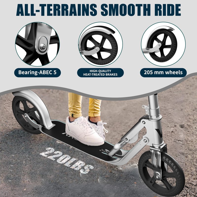 Scooter for Kids 6-12 & Adults | Adjustable Height, Foldable, Lightweight Aluminum Frame | Holds Up to 220lbs | Smooth Ride on Any Terrain