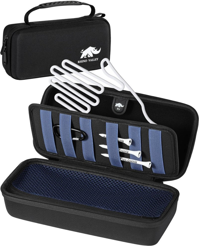 Rhino Valley Golf Glove Holder Case, Golf Accessories Organizer Bag with Glove Shaper for Phone, Gloves, Balls, Tees, Markers, Divot & Repair Tools, Gifts for Golfers Men Women, Black