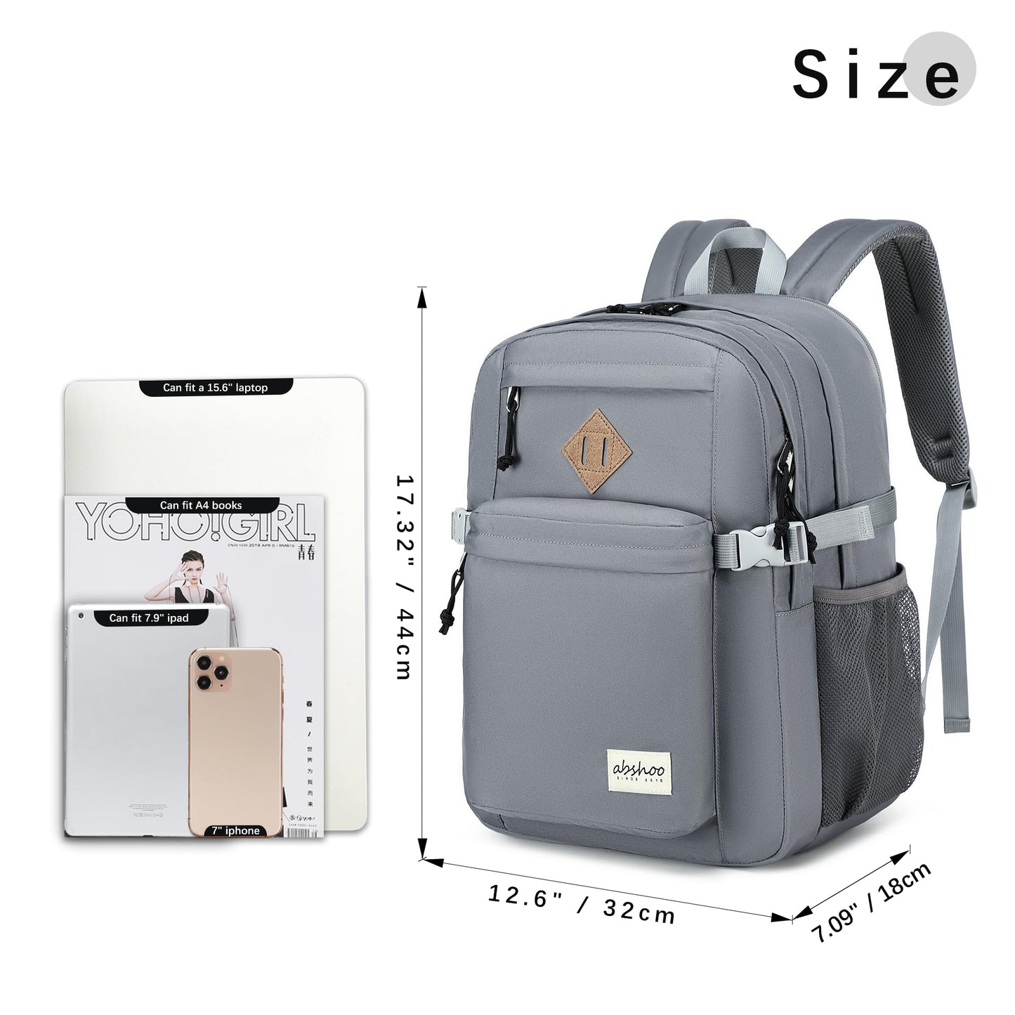 abshoo 32L Backpack for School College Bookbag Middle High School Backpacks Casual Daypack Travel Backpack (Grey)