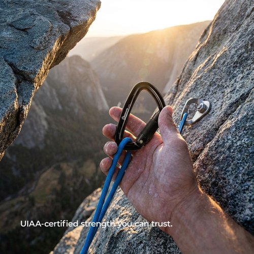 4" Auto Locking Carabiner 26KN Climbing Carabiner Large Carabiner Clips, UIAA Certified Heavy Duty Caribbean Clips for Rock Climbing, Camping, Hammock, Rescue, D Shaped Twist Lock, Black 2Pack