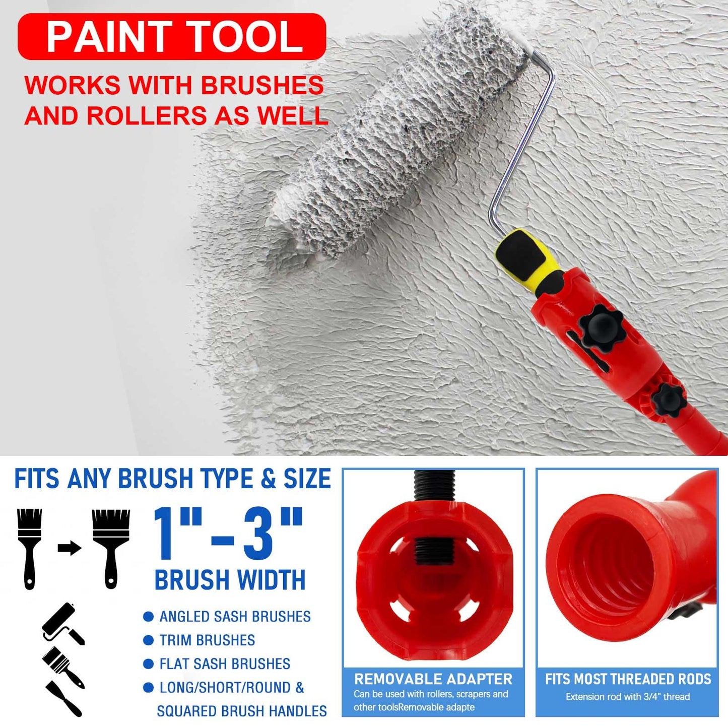 Multi-Angle Paint Brush Extender for High Ceiling, 1 PCS Extension Pole Attachments with Rotating Head for Paint Rollers, Great for Walls, Corners, Edges
