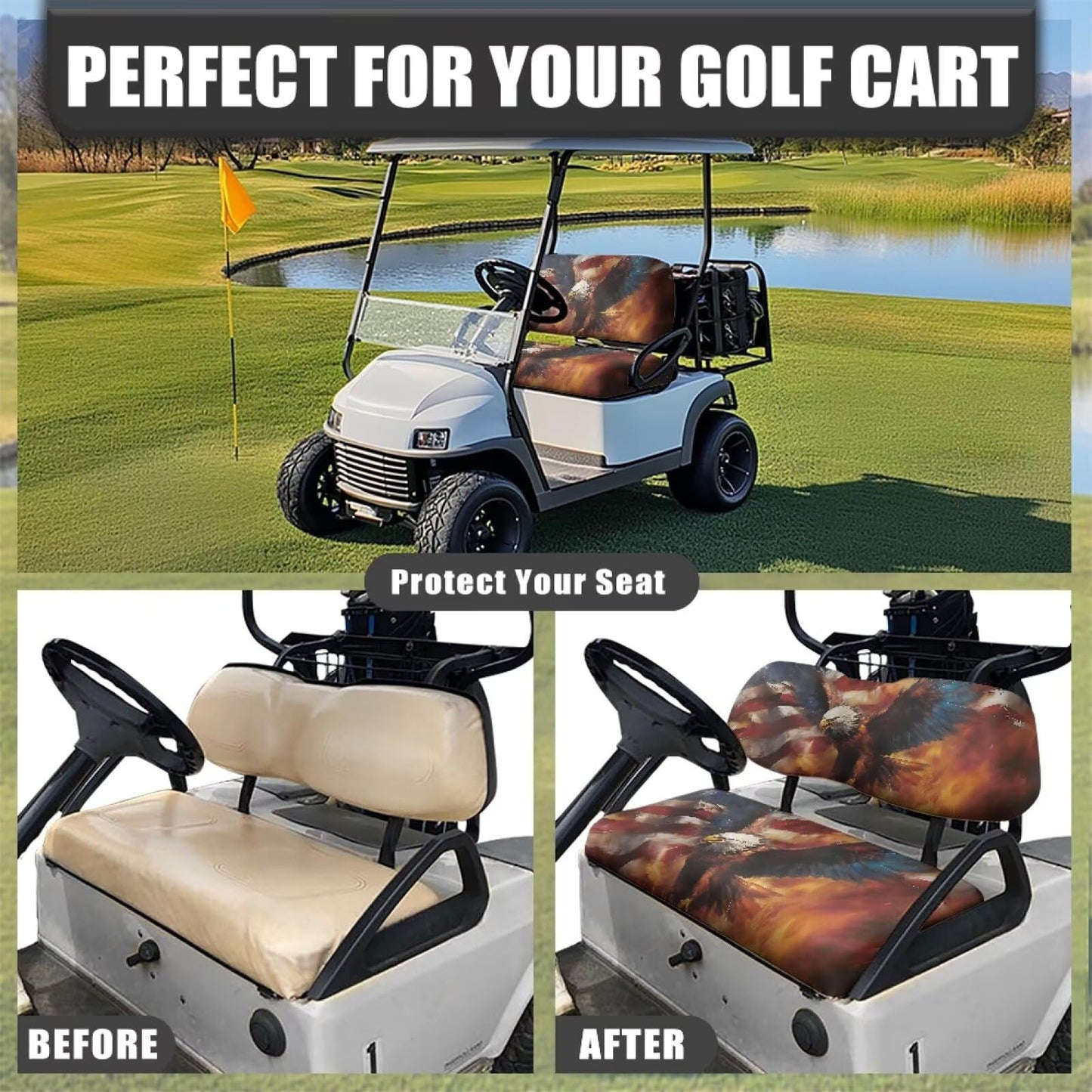 Oramclsy American Flag Golf Cart Seat Covers for Club Car Precedent,Eagle Breathable Seat Covers for Golf Cart A Balance of Warmth in Winter and Cooling in Summer