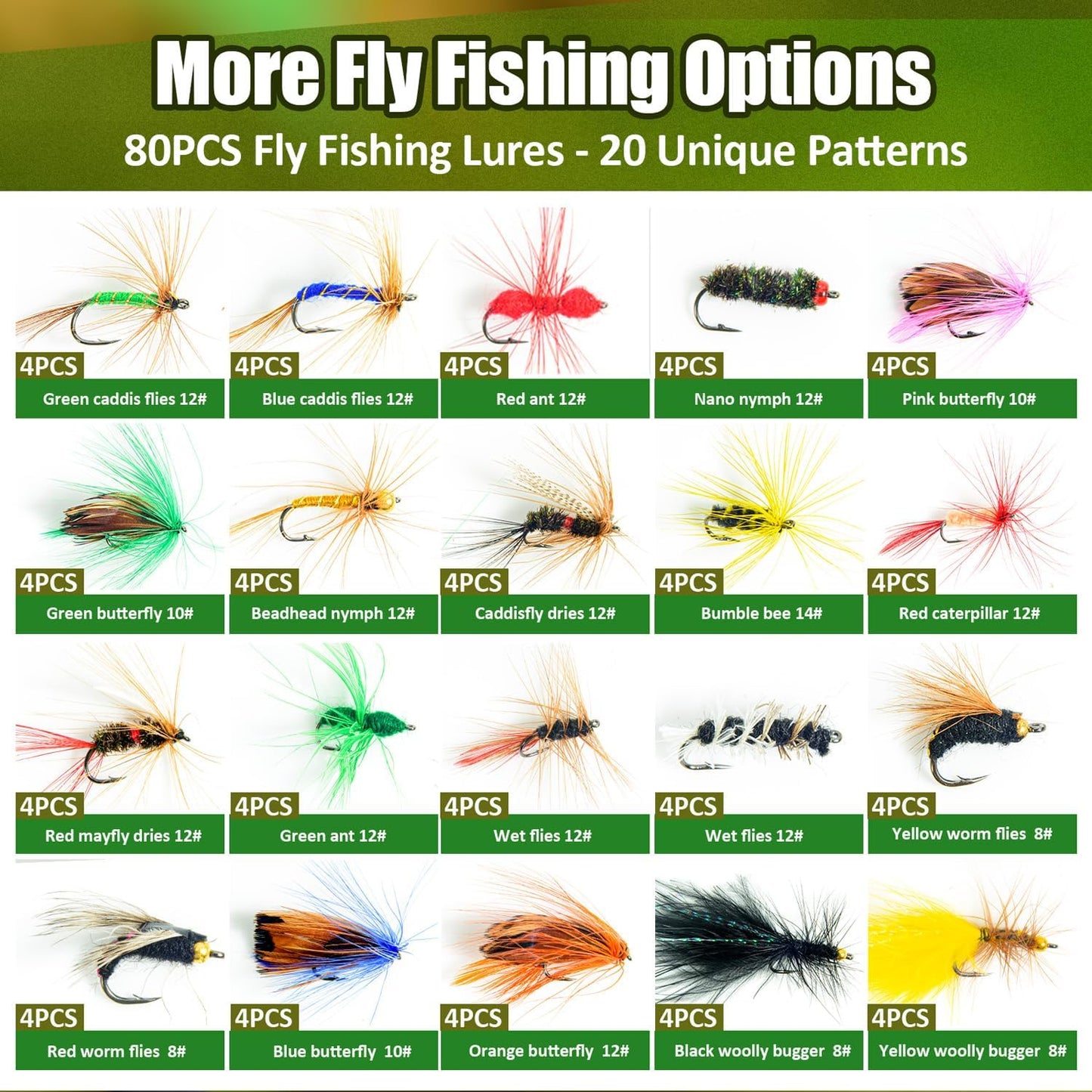 YDIUDL 3rd Gen Fly Fishing Flies Kit - 80 Hand-Tied Dry Flies for Trout, Bass & Salmon | Lifelike Freshwater Lures
