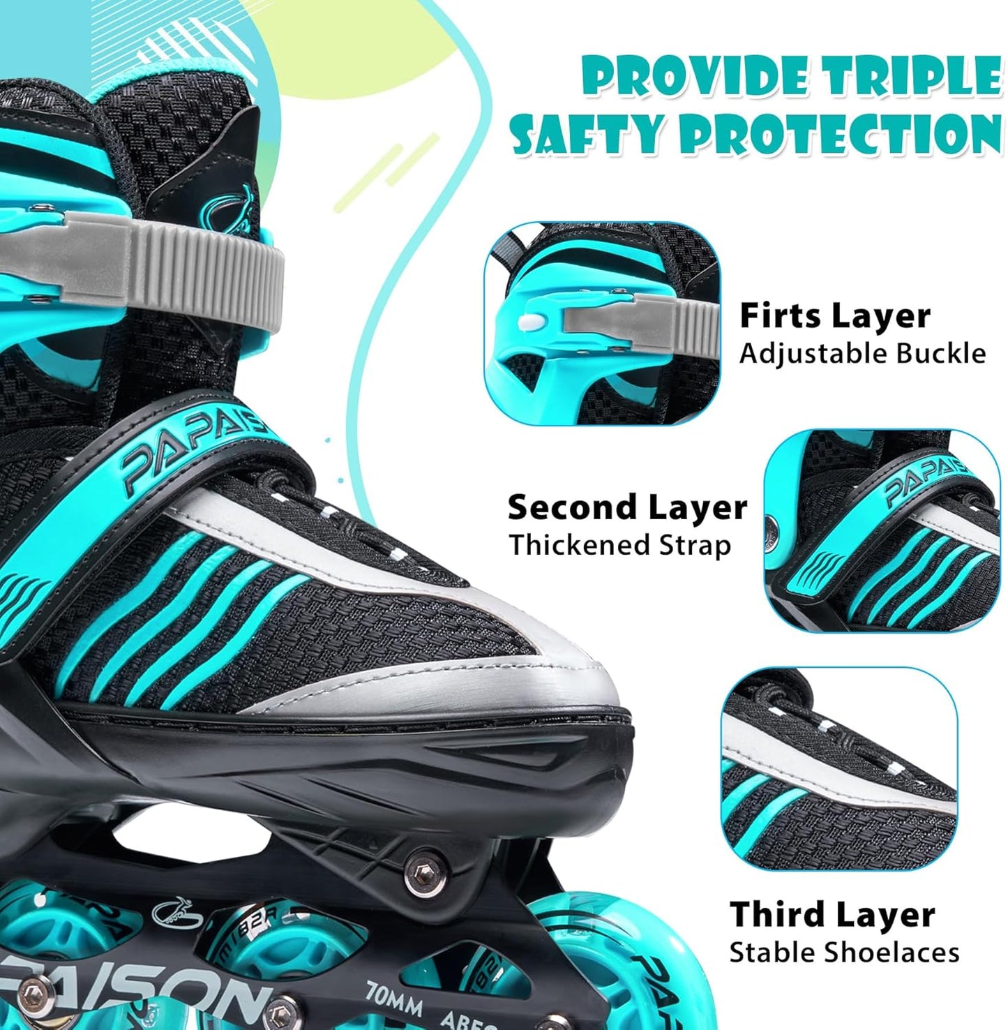 PAPAISON Adjustable Inline Skates - Light Up Wheels for Kids Ages 4-16 | Perfect for Outdoor Fun