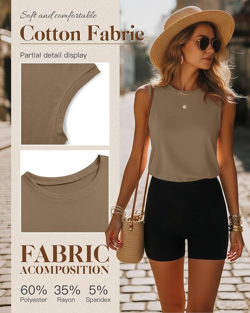 Ficerd Women's Sleeveless Tops - Casual Summer Tunic Tanks in Solid Colors | 4-Pack Set