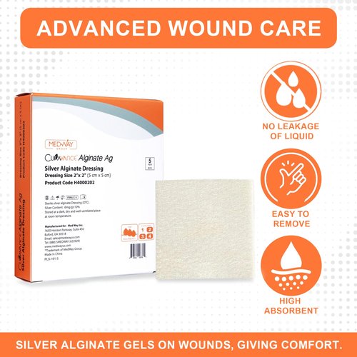 MedVance Silver Calcium Alginate Ag Sterile Highly Absorbent Dressing, (2" x 2") 5 dressings/Box, 5 Pack