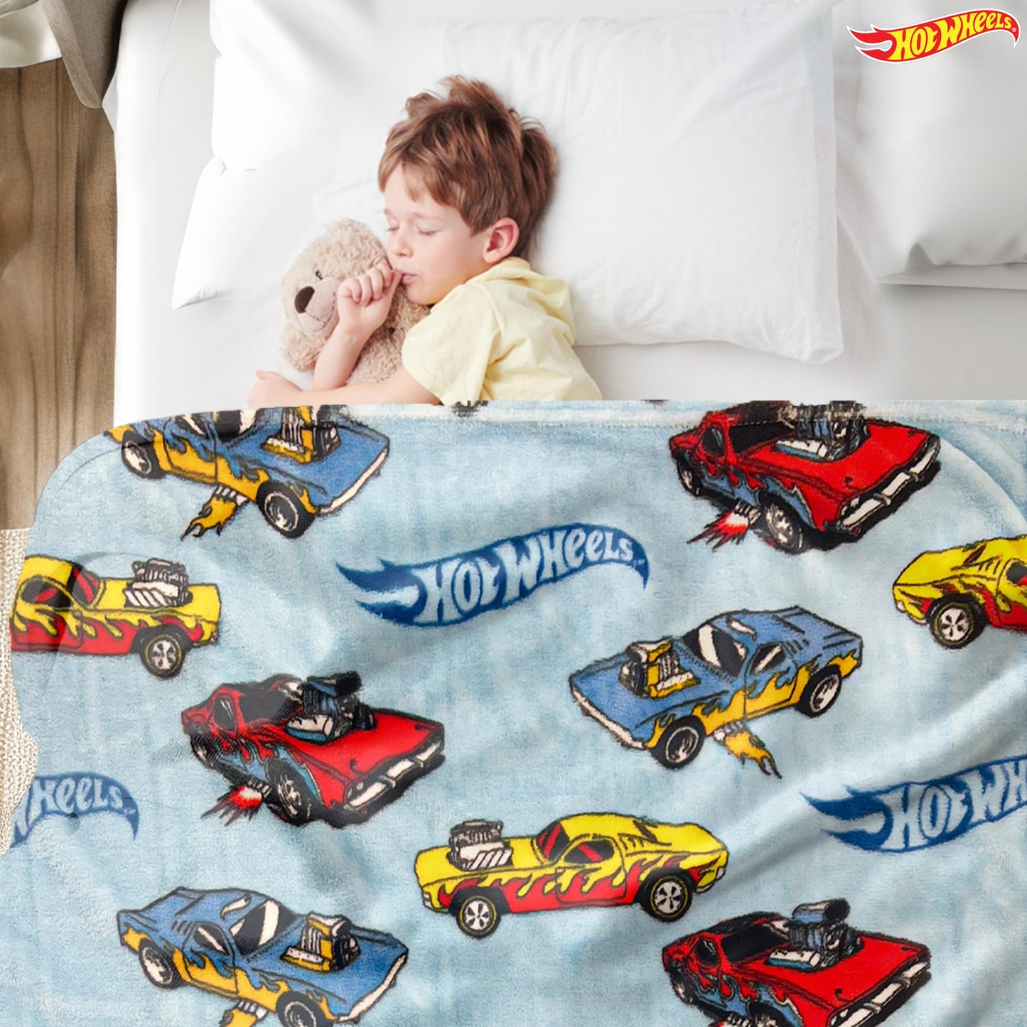 Hot Wheels Blanket (Baby/Toddler) | Hot Wheels Throw Blanket Soft Plush Fleece | Race Car Blanket Kids | Officially Licensed | Small/Medium