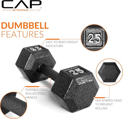 CAP Barbell Cast Iron Hex Dumbbell - Durable Weight Training Equipment | Various Sizes Available