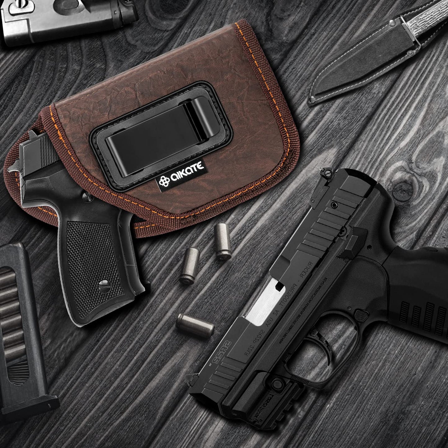 2 Pack IWB Holster with Laser Sight, Concealed Carry Gun Holster for Men, ECO Leather Concealment Inside Waistband Holsters Fits Most Compact 9/40/45 & Laser Attachment