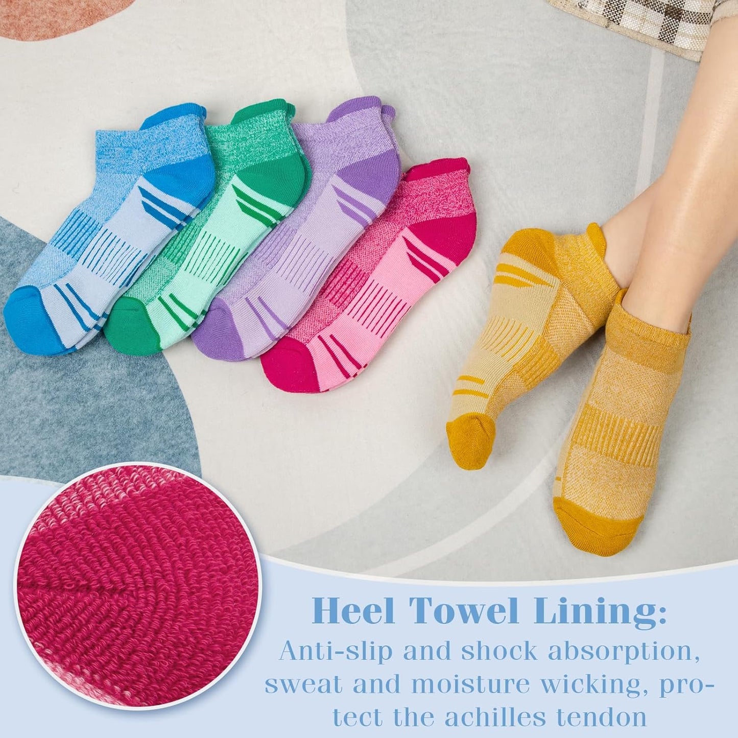YSense Ankle Socks - Thick Cushioned Athletic Cotton Socks for Men & Women | Moisture-Wicking, Low Cut