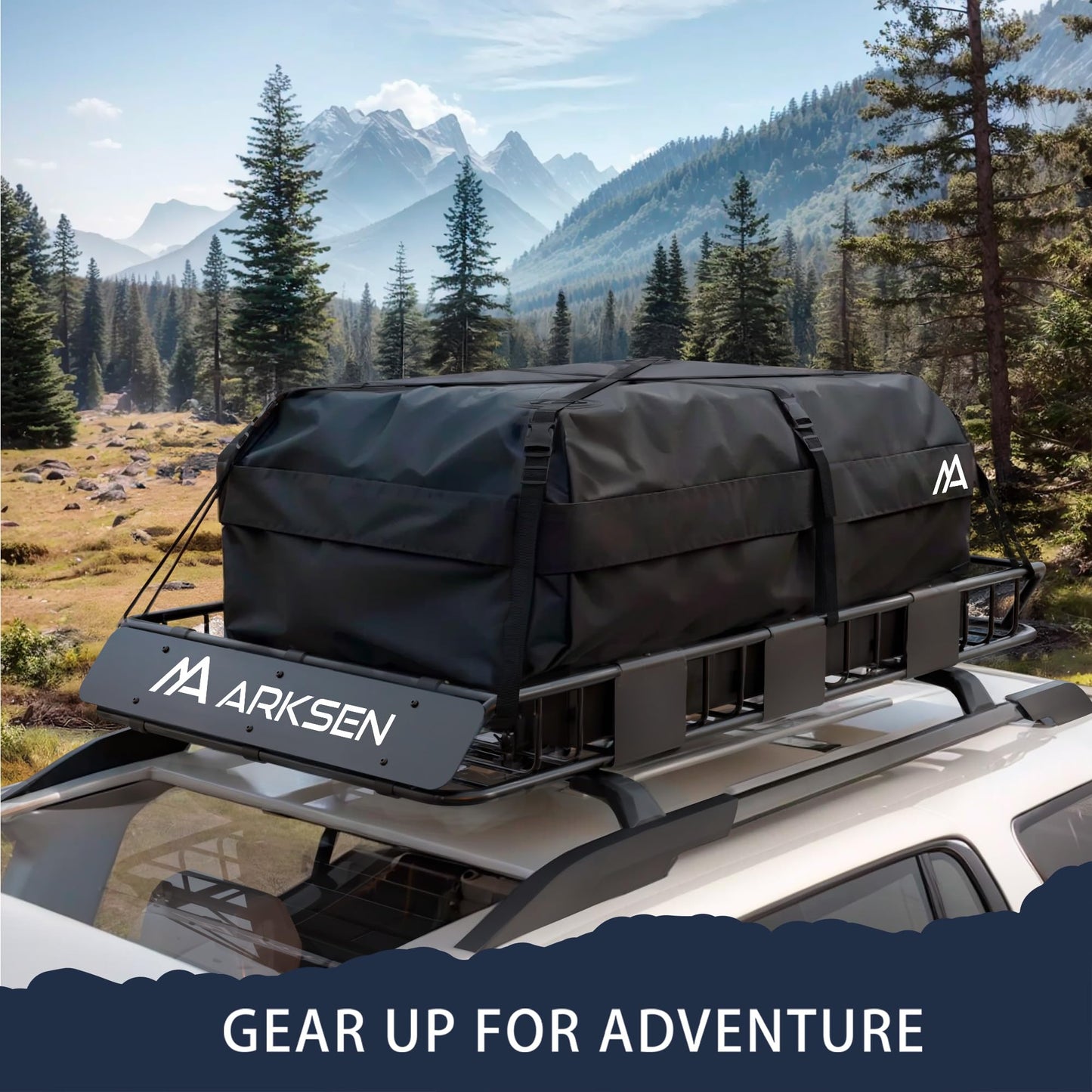 ARKSEN 64" x 34" x 6" Roof Rack Cargo Basket with Extension, 150 LBS Universal Heavy Duty Steel Rooftop Carrier with Waterproof Bag, Cargo Net & Tie Down Straps for SUV, Truck, RV, Pickup