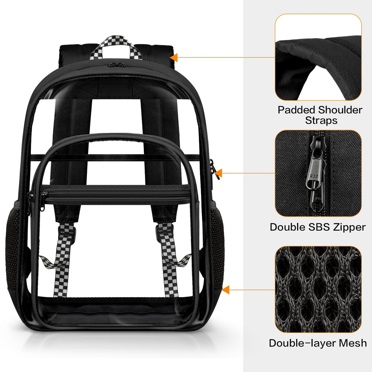 PAMANO Clear Backpack Heavy Duty Fabric & PVC Transparent Bookbag, See Through Bag for College Work Travel Security, Black