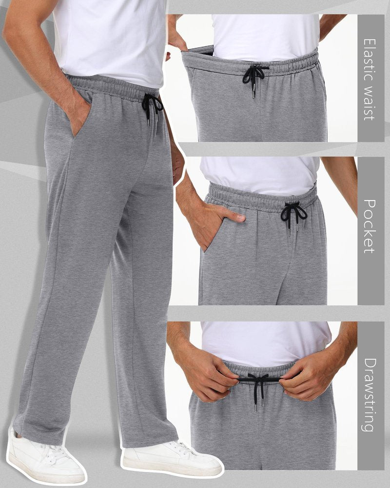 Neer 3 Pack Big and Tall Men's Sweatpants Wide Leg Open Bottom Plus Size Athletic Pants Baggy Workout Joggers with Pockets(Black, Light Gray, Grey,3XL)