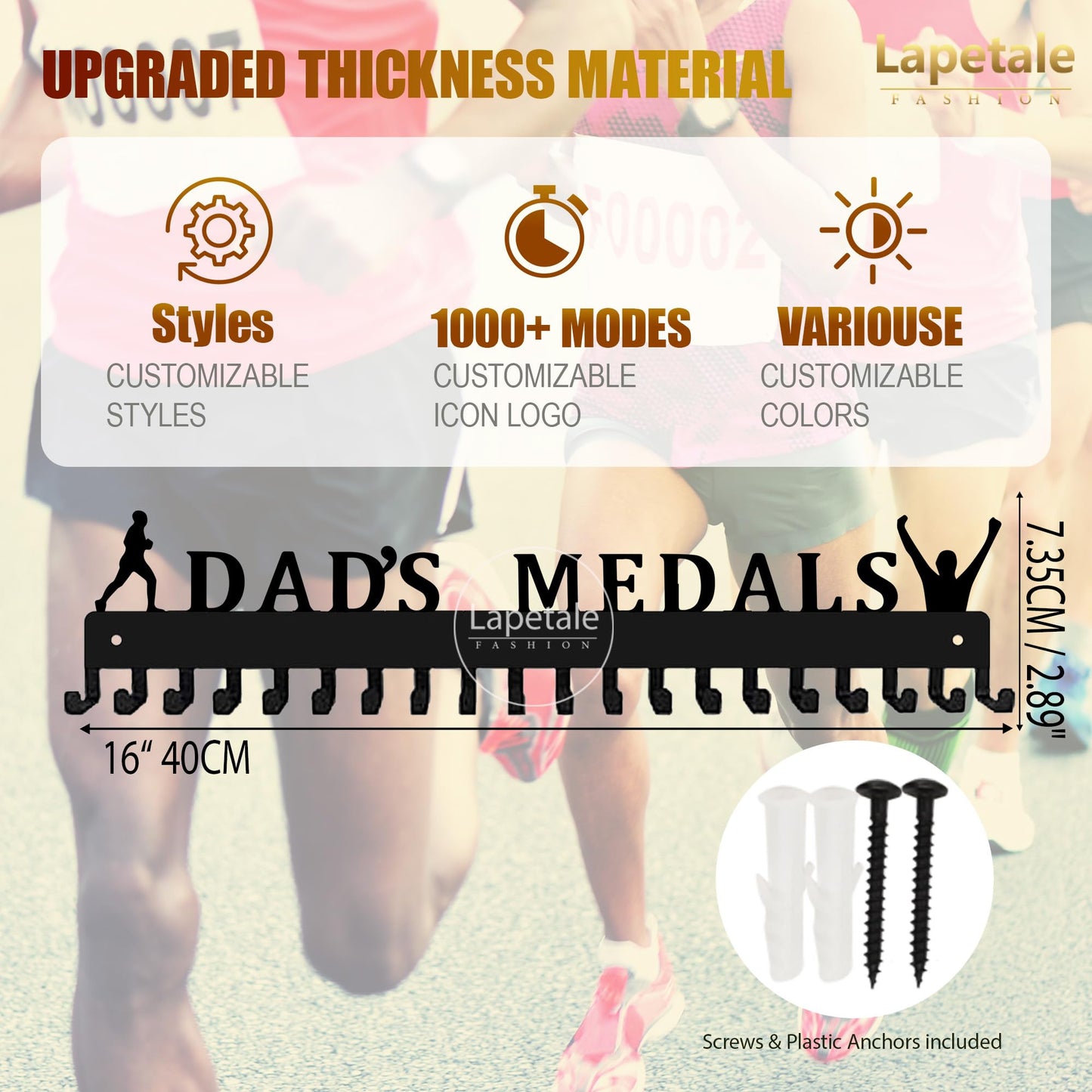 Lapetale Fashion Gymnastics Medal Holder Rack Display Marathon Frame,Princess Medal Holder Rack with 20PCS Extension Hooks Easy Install Easy Use-Silver