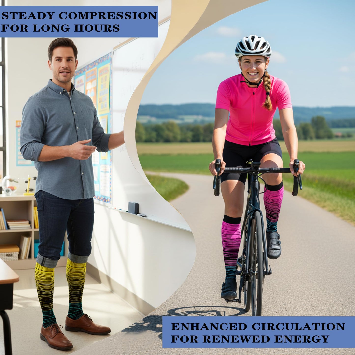 Graduated Medical Copper Compression Socks for Men & Women Circulation 8 Pairs 20-30mmHg - Best for Running Athletic Cycling