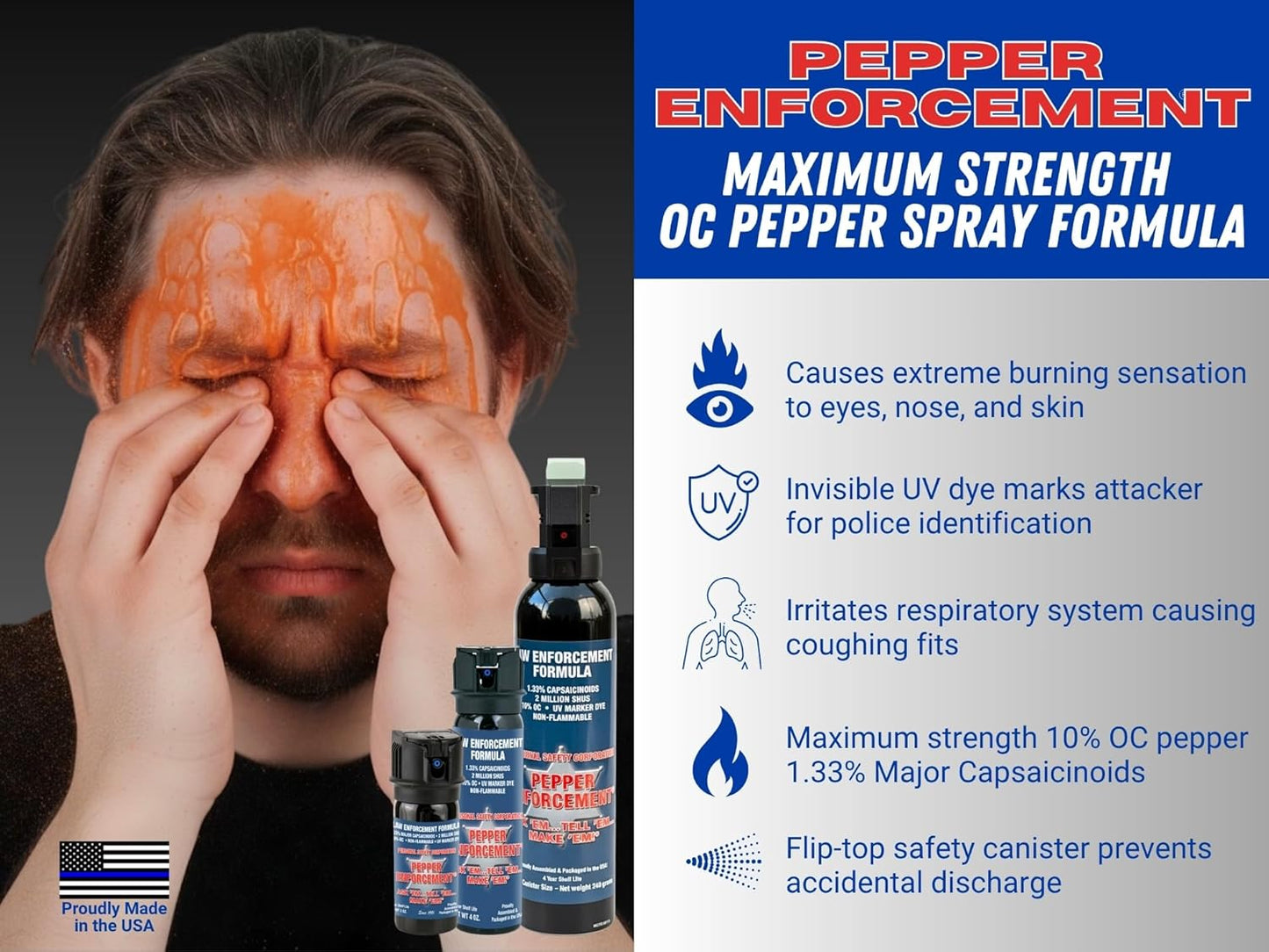 Pepper Spray 4 oz. - Maximum Police Strength OC Formula with Belt Clip Holster for Self Defense