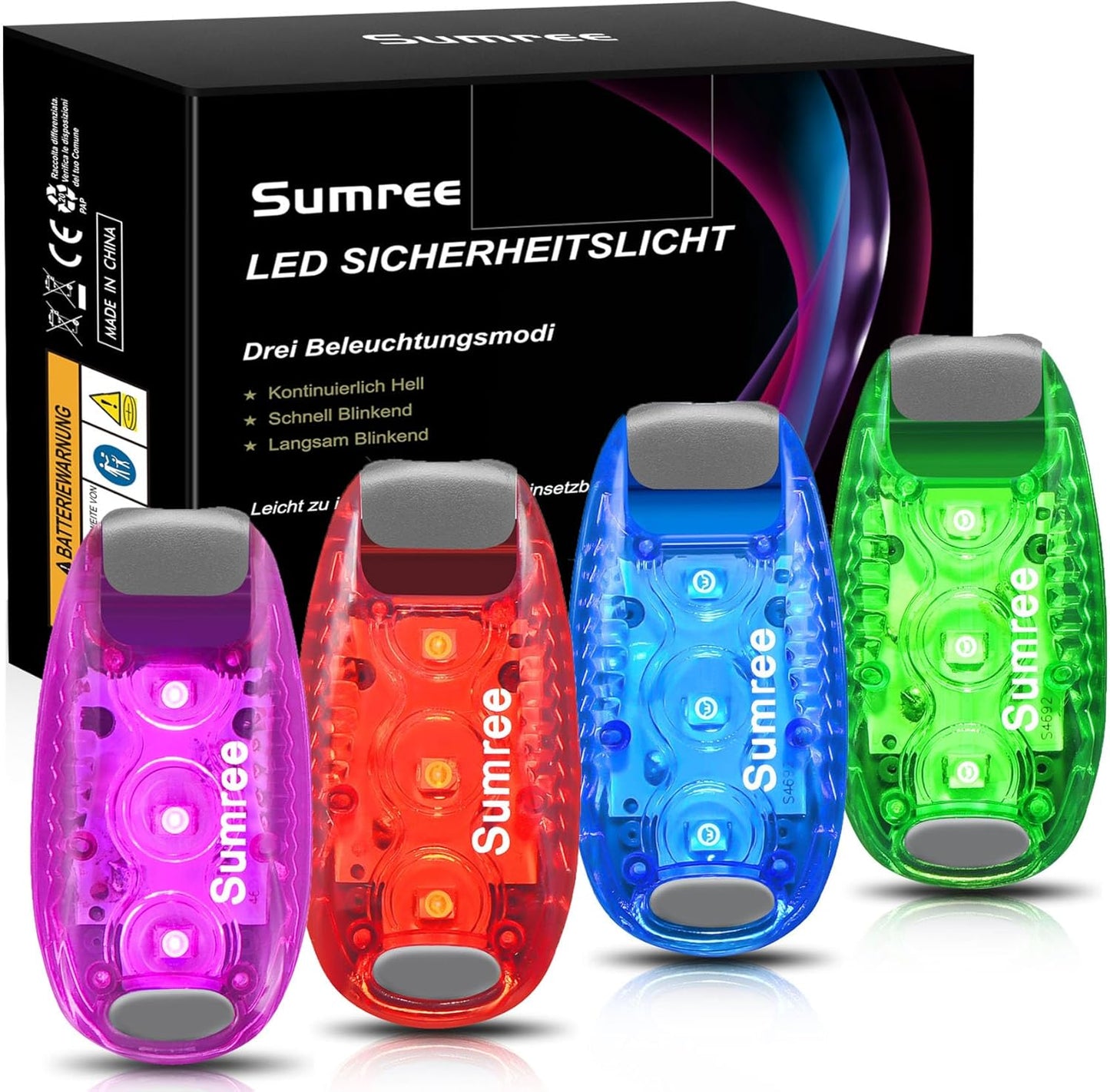 Skiennix LED Safety Lights - High Visibility Clip-On Strobe & Running Lights | 4 Pack for Runners, Bicycles, and More